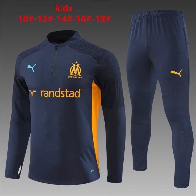 Kids 2024/25 Olympique Marseille Royal Blue Kids/Youth Thailand Soccer Uniform-801