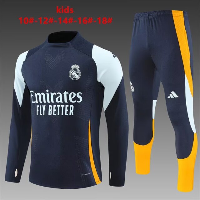 Player Version Kids 2024/25 Real Madrid Royal Blue Kids/Youth Soccer Tracksuit Uniform-801