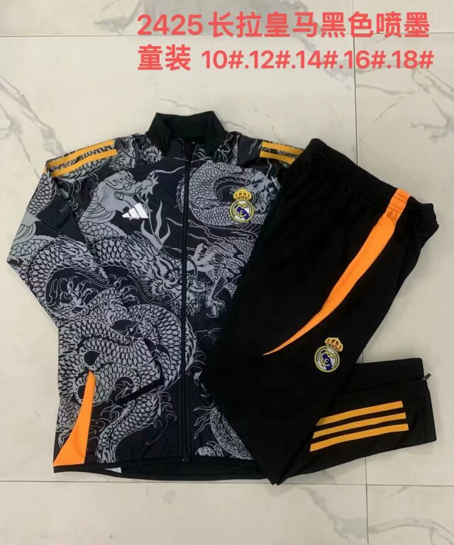 Kids 2024/25 Real Madrid Black & Gray Youth/Kids Thailand Soccer Jacket Uniform-815