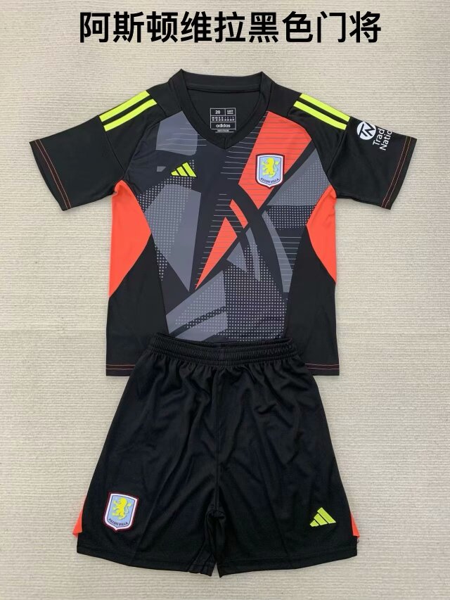 Kids 2024/25 Aston Villa Goalkeeper Black Kids/youth Thailand Soccer Jersey AAA-208