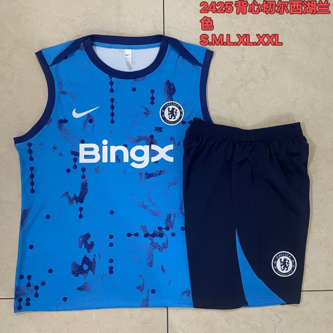 2024/25 Chelsea Lake Blue Shorts-sleeve Thailand Soccer Tracksuit Uniform-815