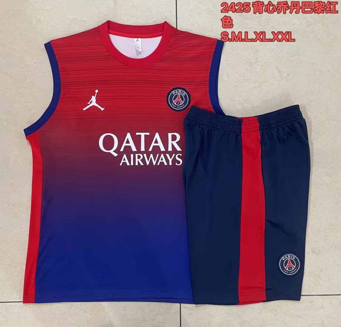 2024/25 Paris SG Red & Blue Shorts-Sleeve Thailand Soccer Uniform-815