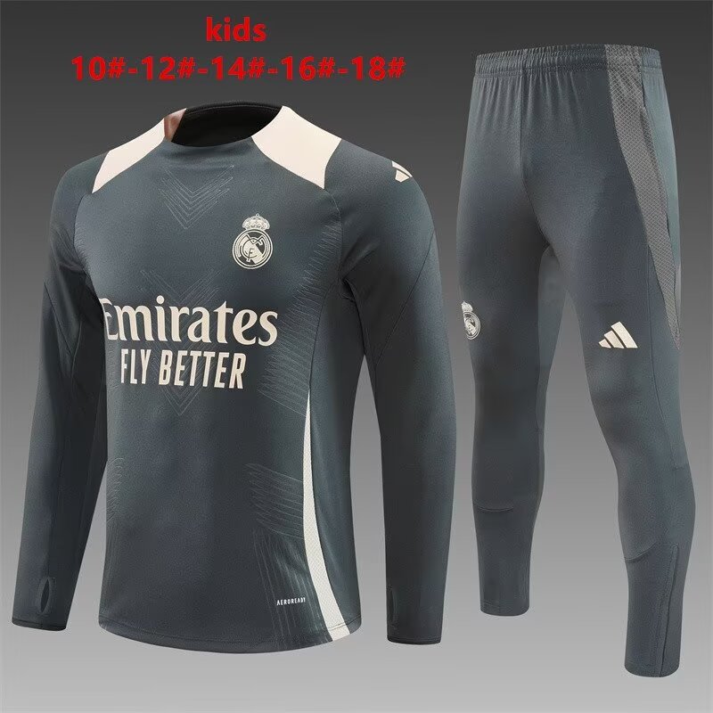 Player Version Kids 2024/25 Real Madrid Dray Gray Kids/Youth Soccer Tracksuit Uniform-801