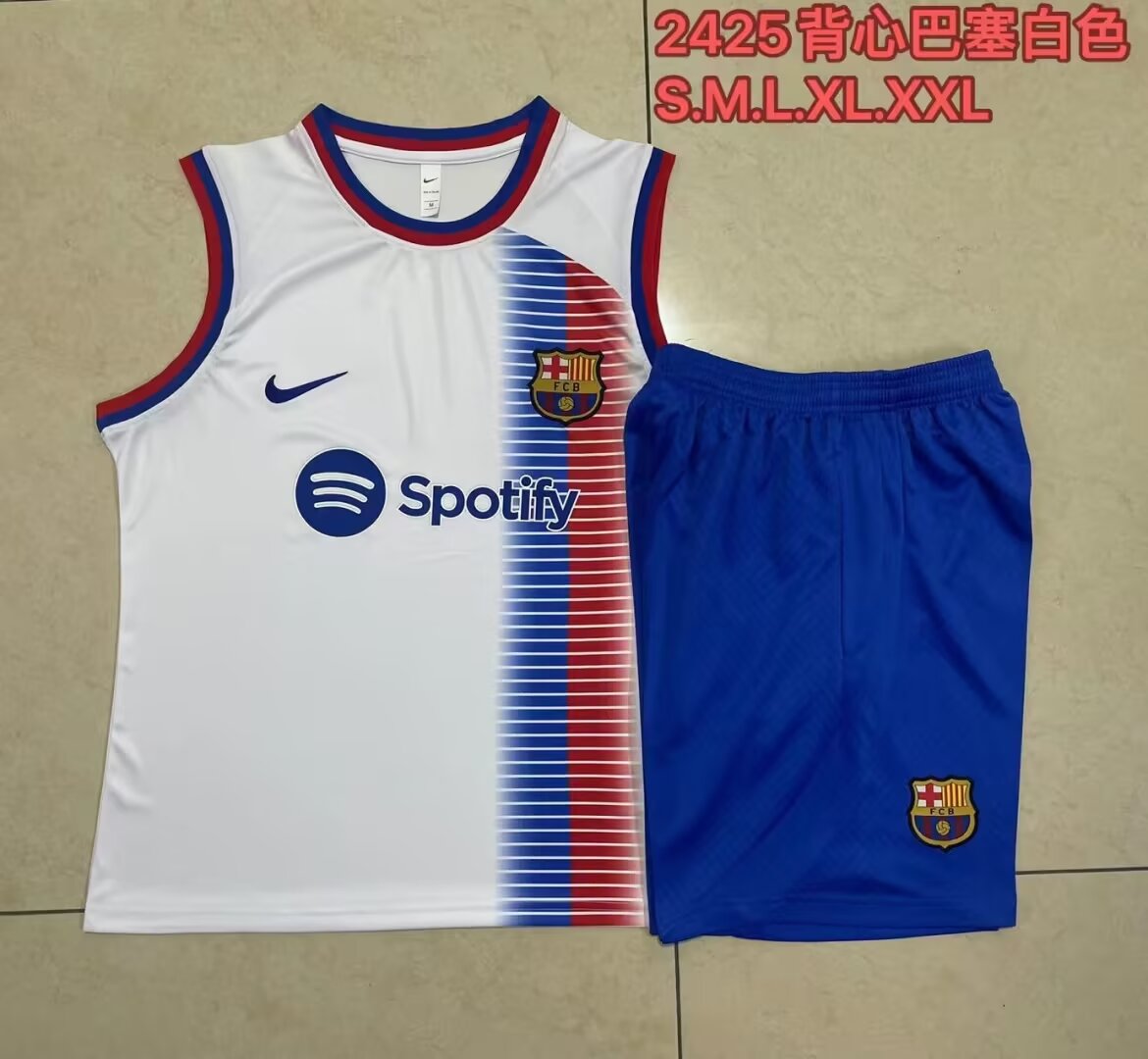 2024/25 Barcelona White Shorts-Sleeve Thailand Soccer Uniform-815