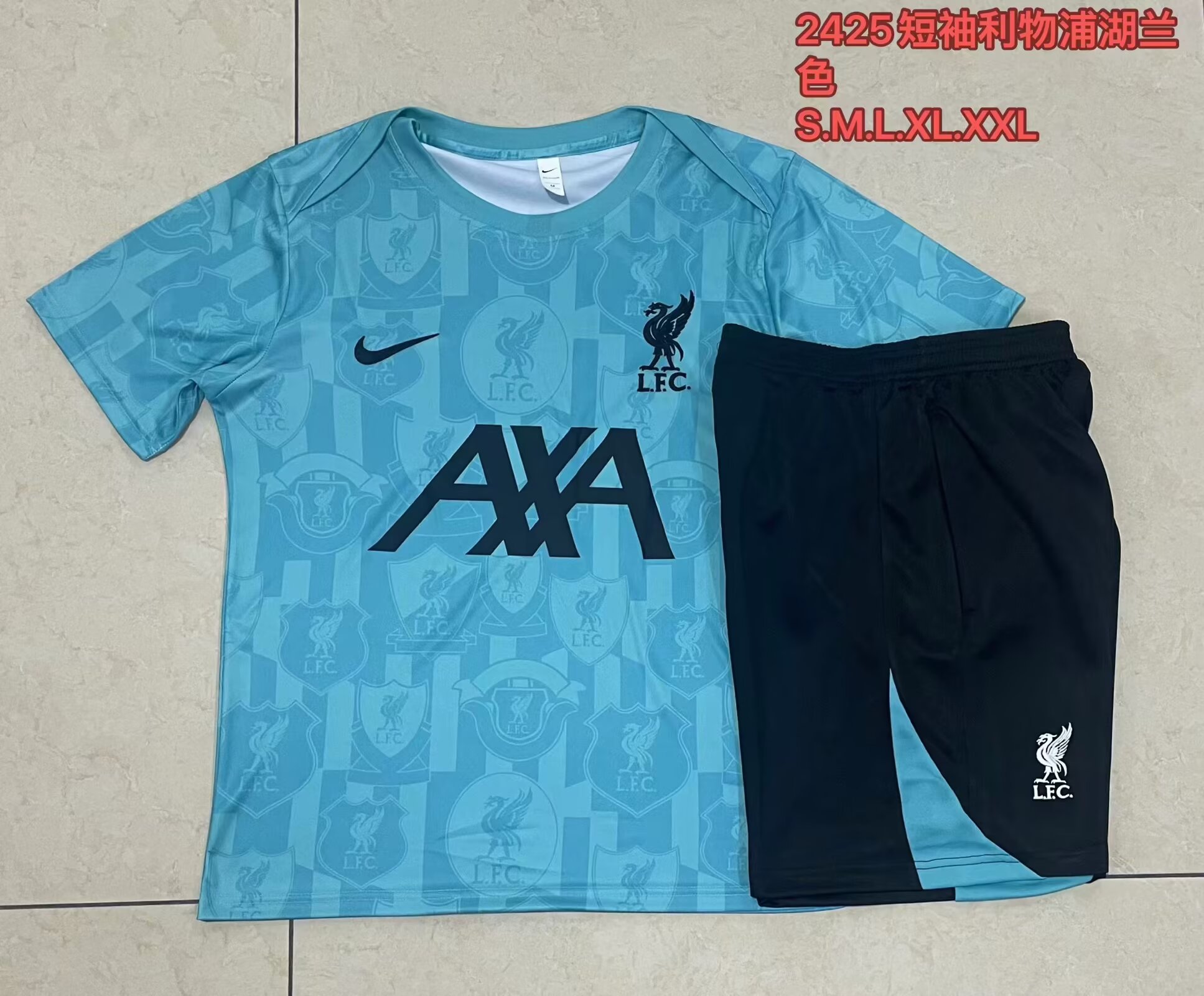 2024/25 Liverpool Lake Blue Shorts-Sleeve Soccer Tracksuit Uniform-815