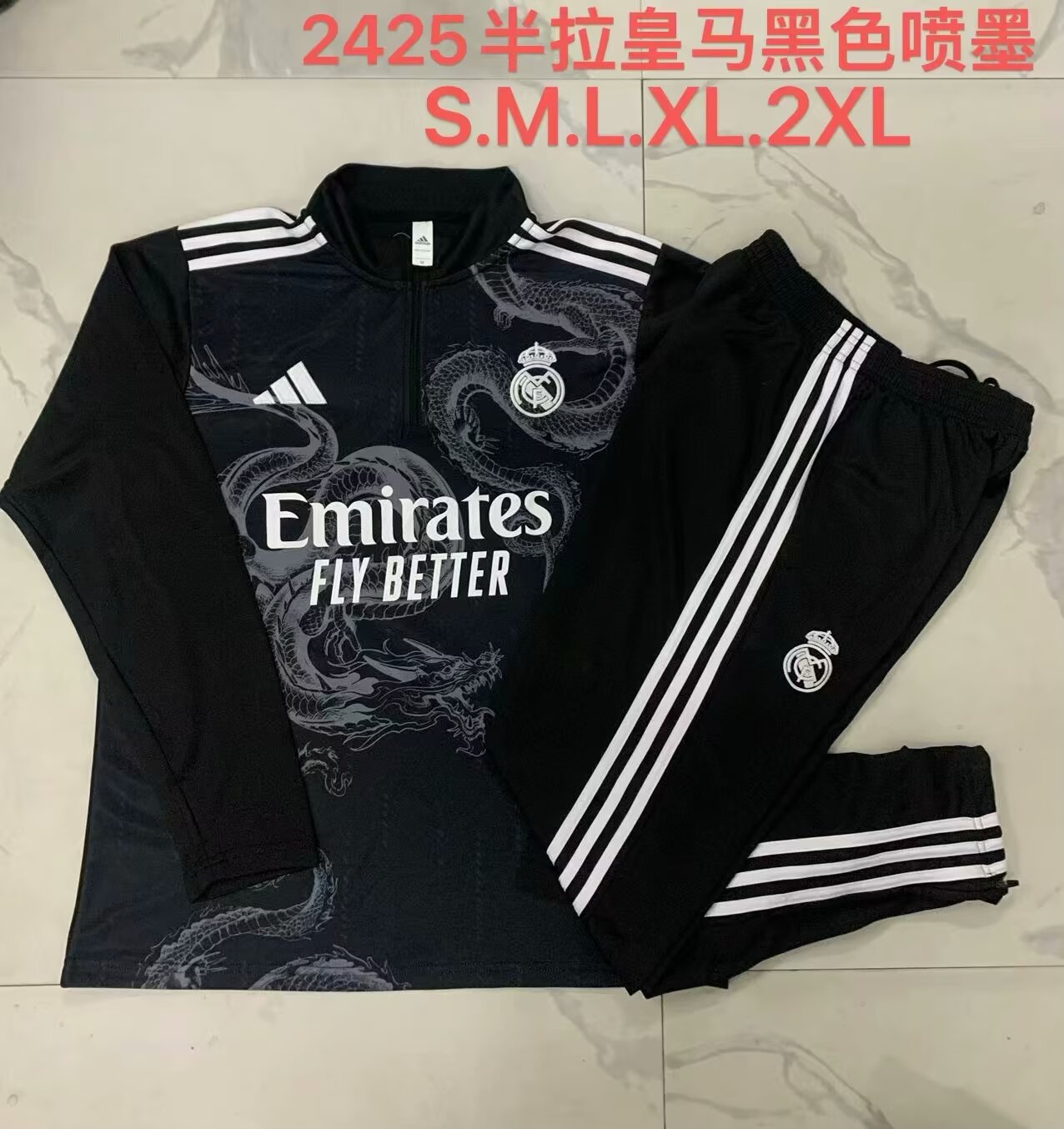 2024/25 Real Madrid Black Soccer Tracksuit Uniform-815