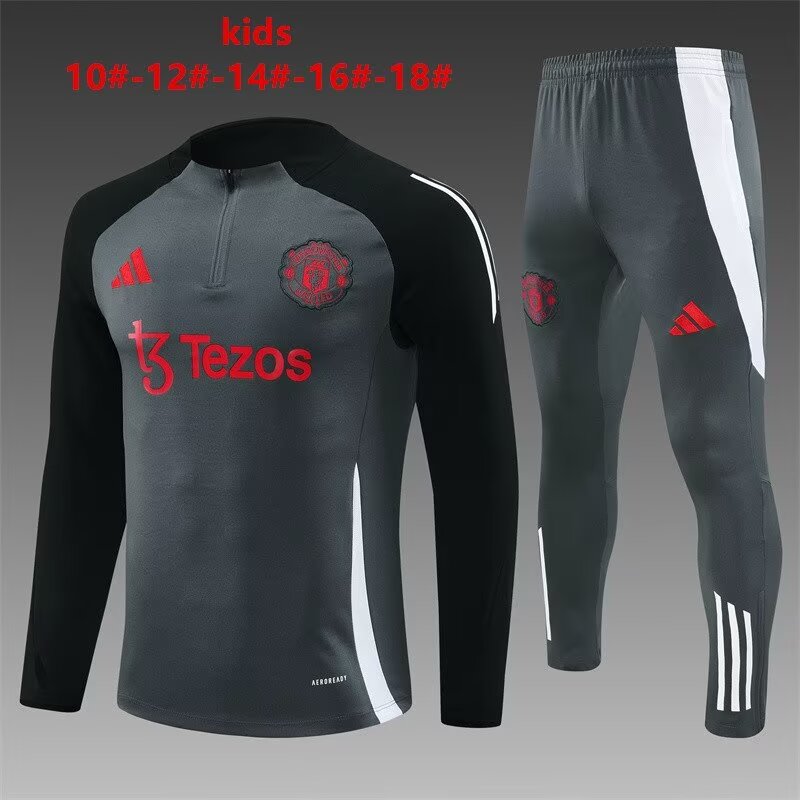 Kids 2024/25 Manchester United Dray Gray Kids/Youth Thailand Tracksuit Uniform-801/GDP