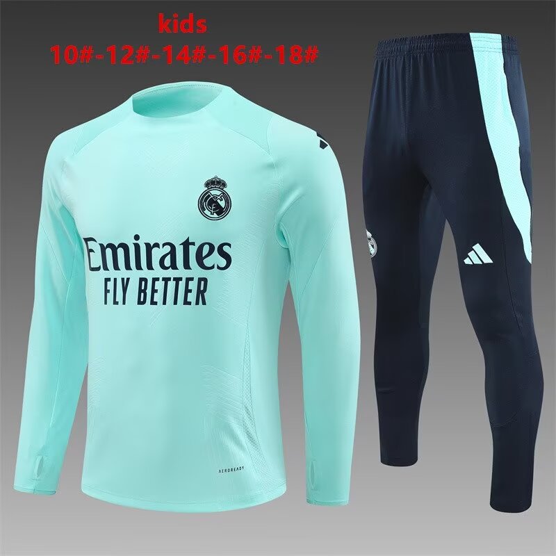 Player Version Kids 2024/25 Real Madrid Lake Blue Kids/Youth Soccer Tracksuit Uniform-801