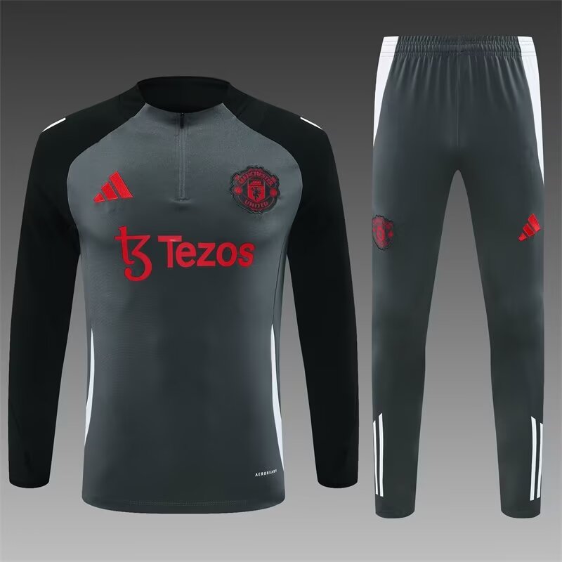 2024/25 Manchester United Dark Gray Thailand Tracksuit Uniform-801