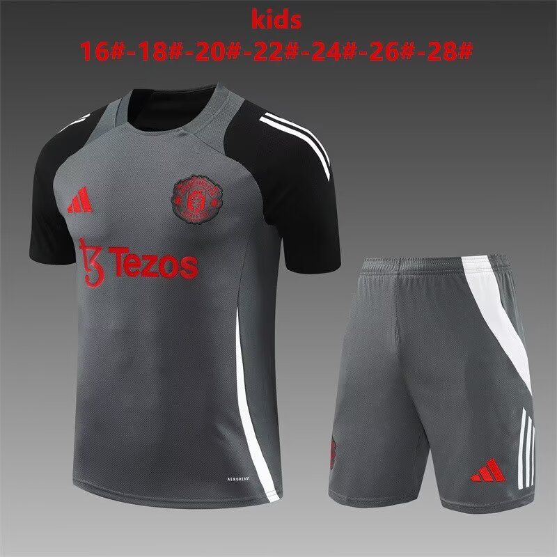 Kids 2024/25 Manchester United Dark Gray Shorts-Sleeve Kids/Youth Thailand Tracksuit Uniform-801