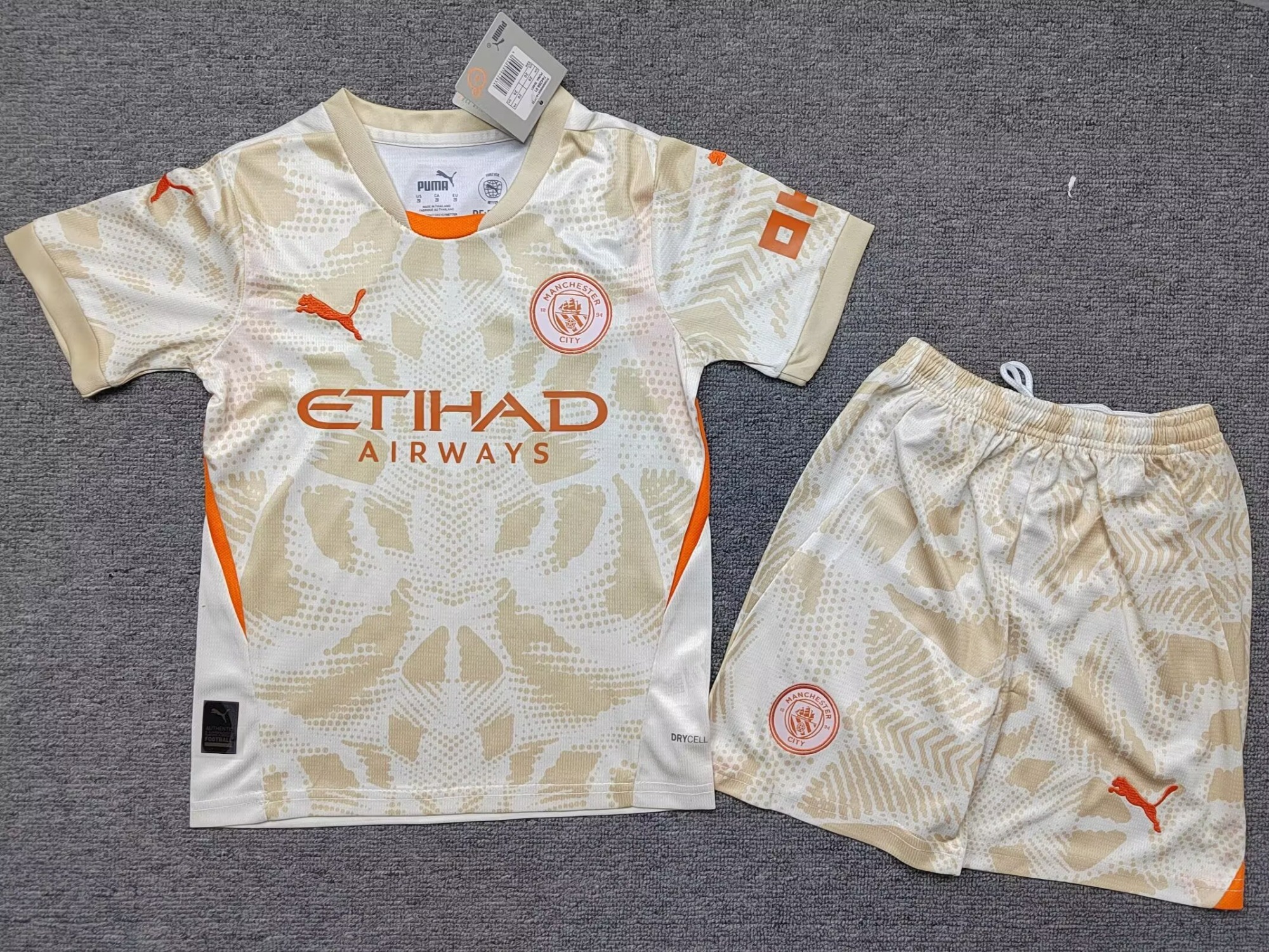 Kids 2024/25 Manchester City Goalkepeer White & Yellow Kids/Youth Soccer Uniform-530/208