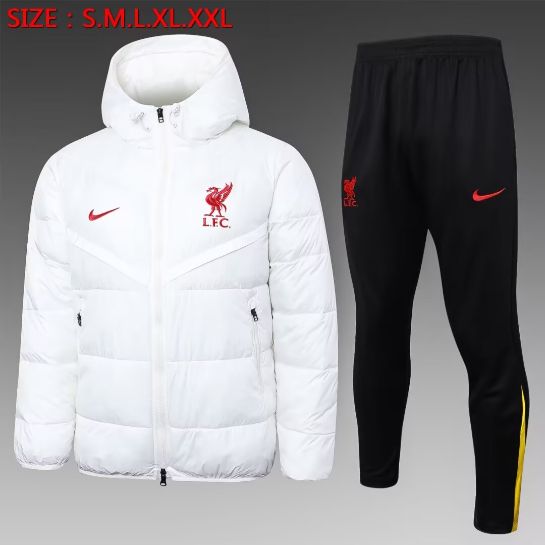 2024/25 Liverpool White Thailand Soccer Cotton Coat With Hat-815