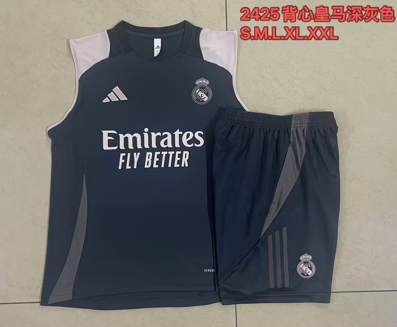 2024/25 Real Madrid Dark Gray Shorts-Sleeve Soccer Tracksuit Vest Uniform-815