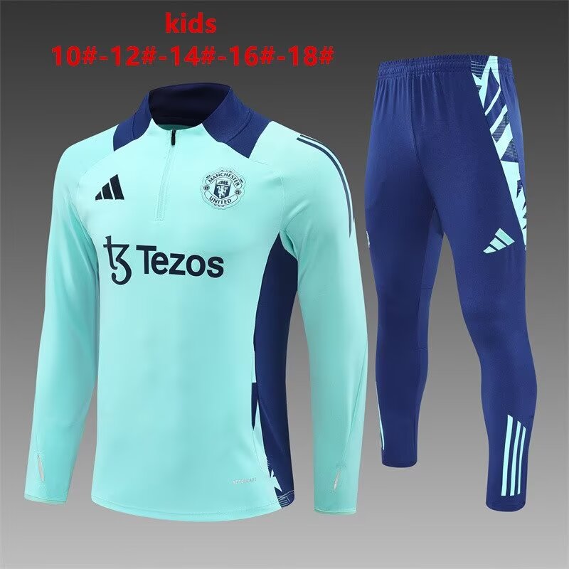 Kids 2024/25 Manchester United Lake Blue Kids/Youth Thailand Tracksuit Uniform-801