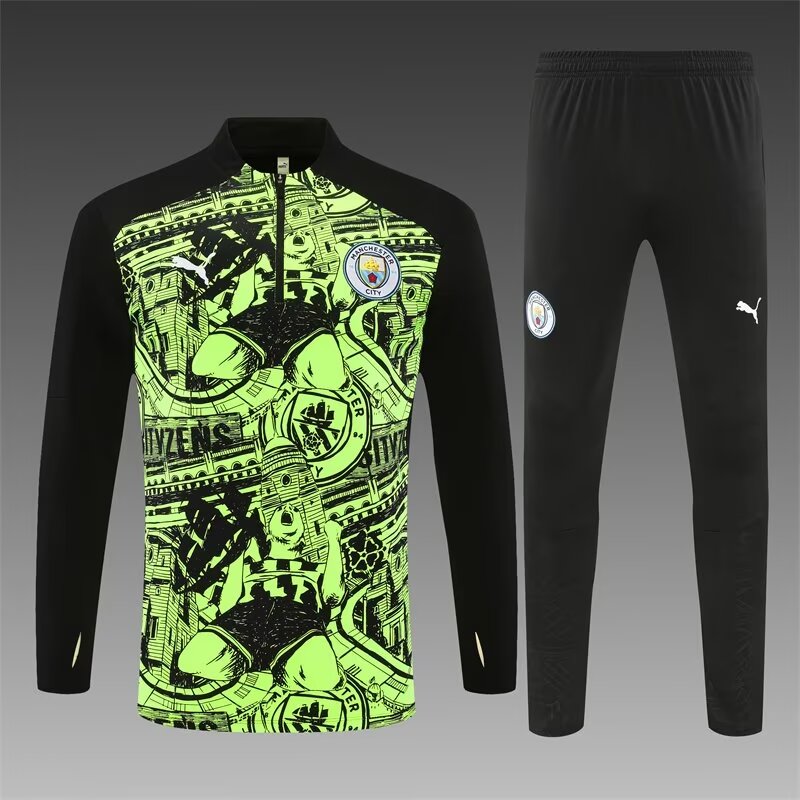 Camouflage 2024/25 Manchester City Black & Green Thailand Tracksuit Uniform-801/815