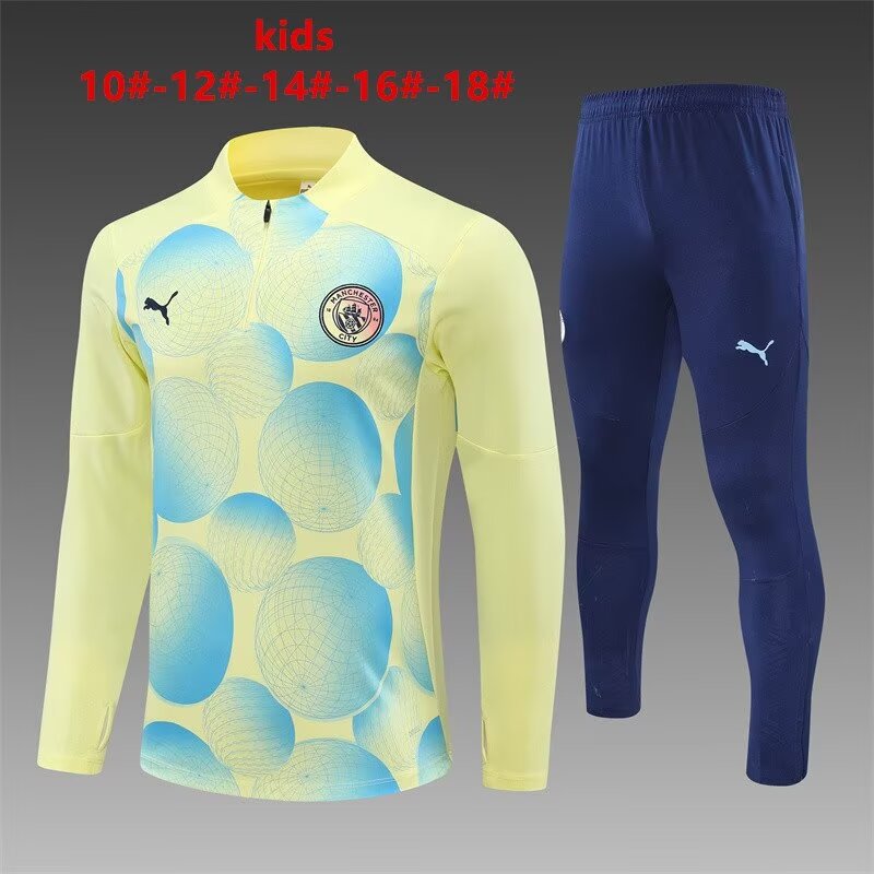 Camouflage Kids 2024/25 Manchester City Yellow & Blue Youth/Kids Thailand Soccer Tracksuit Uniform-801