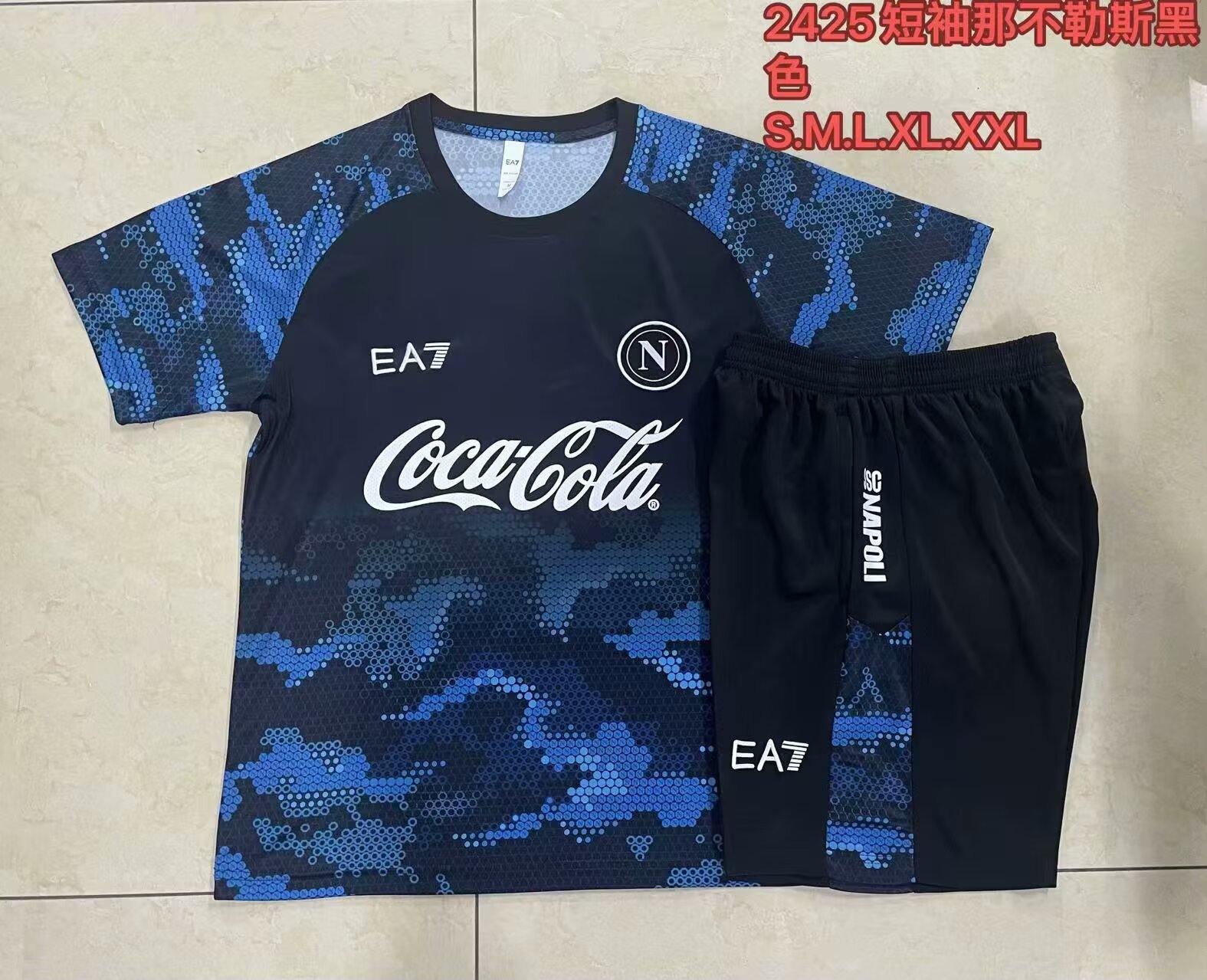 2024/25 Napoli Black & Blue Shorts-Sleeve Thailand Soccer Tracksuit Unifrom-815