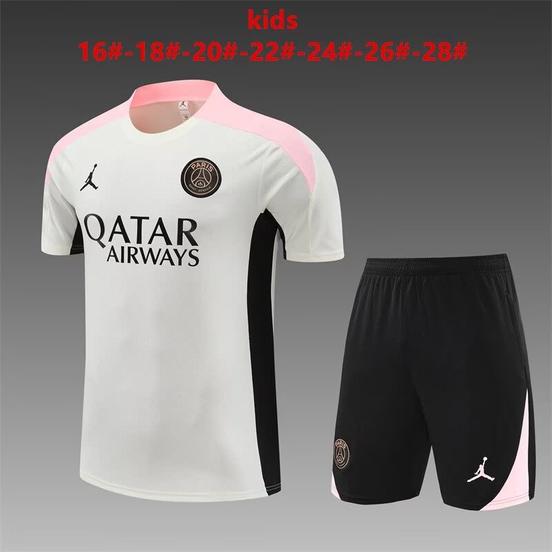 Kids 2024/25 Paris SG White Shorts-Sleeve Kids/Youth Thailand Soccer Tracksuit Uniform-801