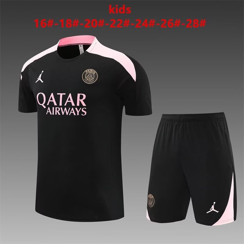 Kids 2024/25 Paris SG Black Shorts-Sleeve Kids/Youth Thailand Soccer Tracksuit Uniform-801