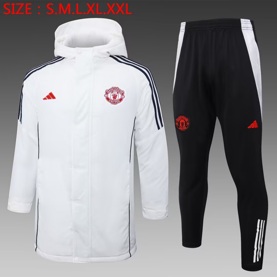 2024/25 Manchester United White Thailand Soccer Cotton Coat With Hat-815