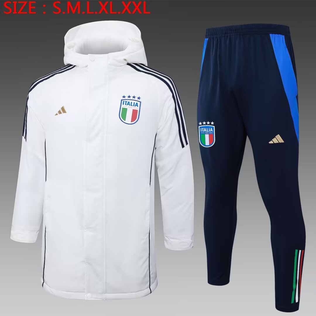 2024/25 Italy White Thailand Soccer Cotton Coat With Hat-815