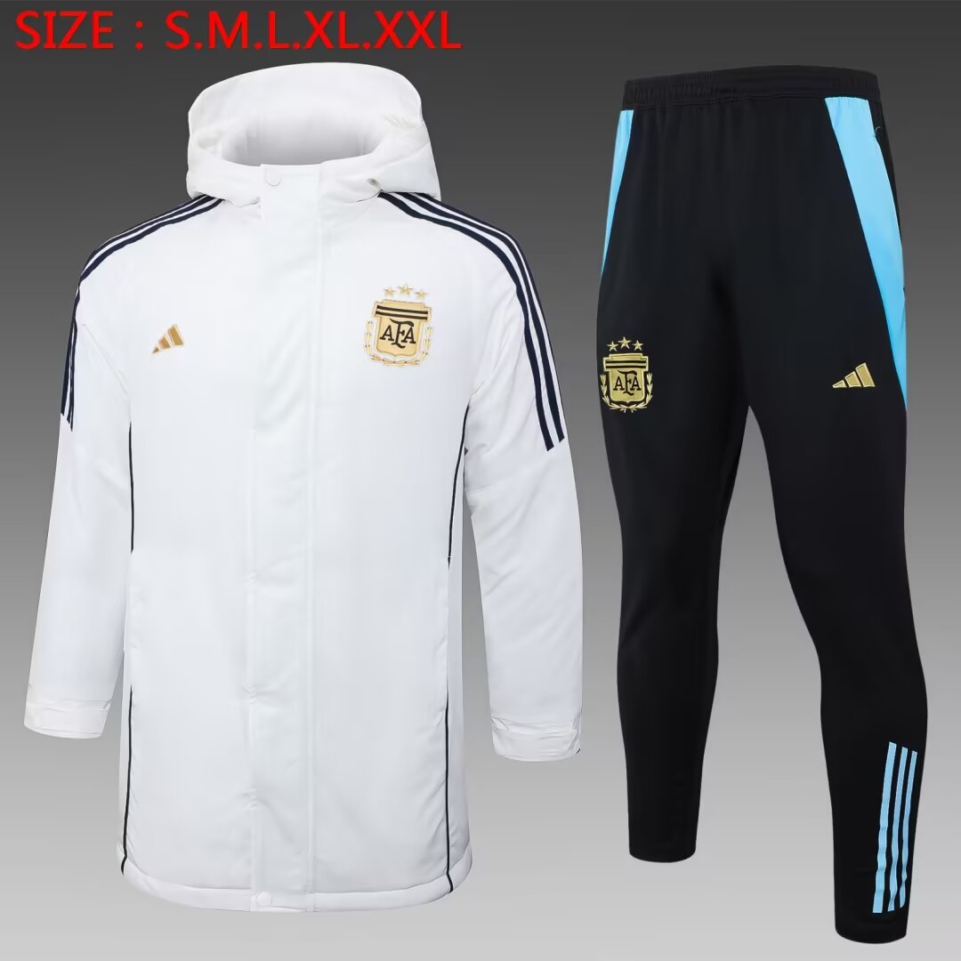 2024/25 Argentina White Thailand Soccer Cotton Coat With Hat-815