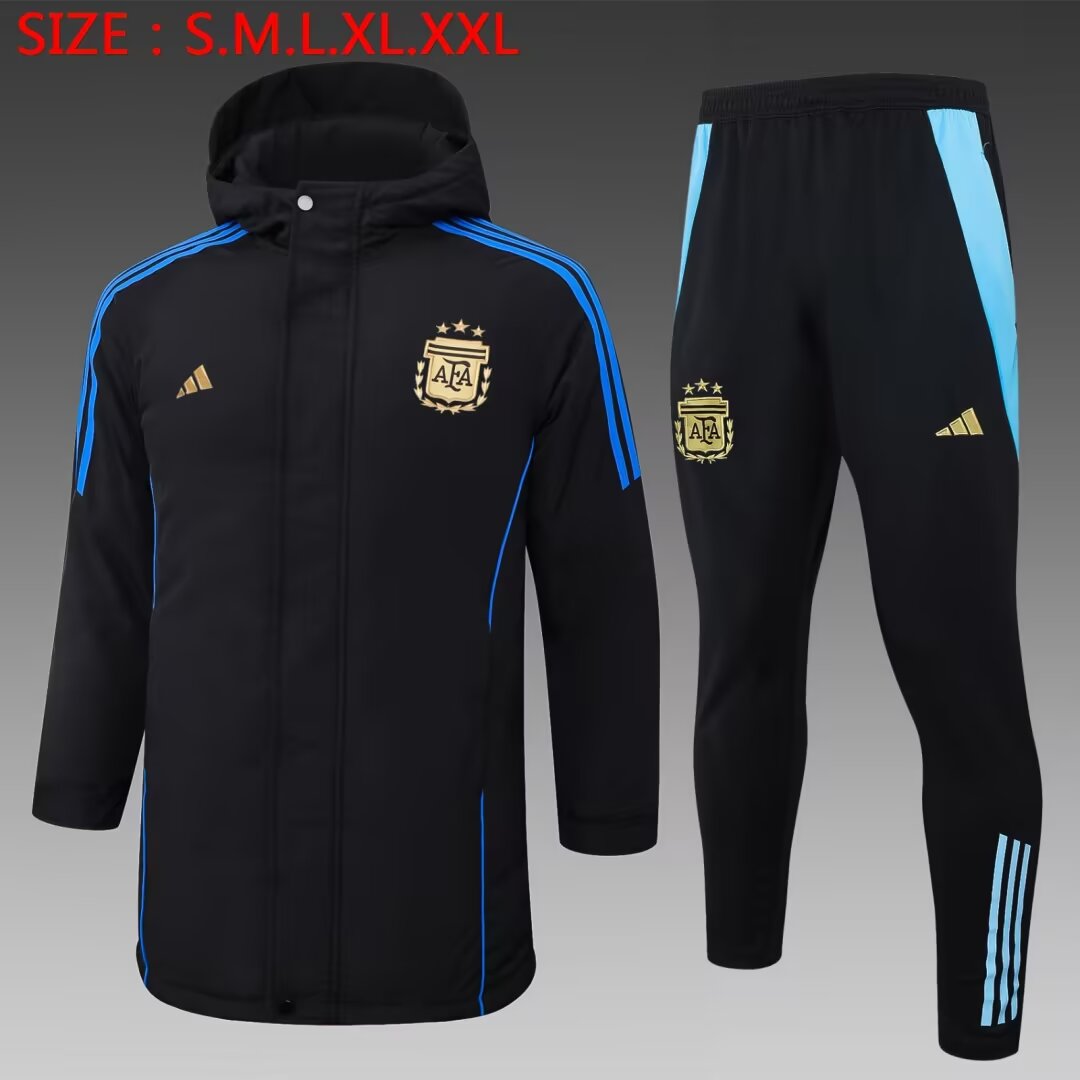 2024/25 Argentina Black Thailand Soccer Cotton Coat With Hat-815