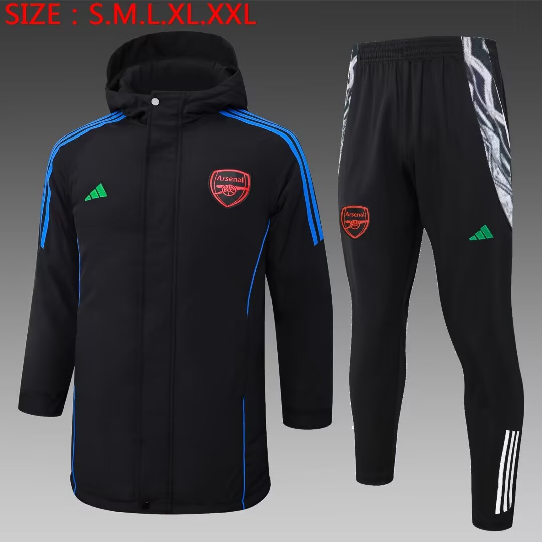 2024/25 Arsenal Black Thailand Soccer Cotton Coat With Hat-815