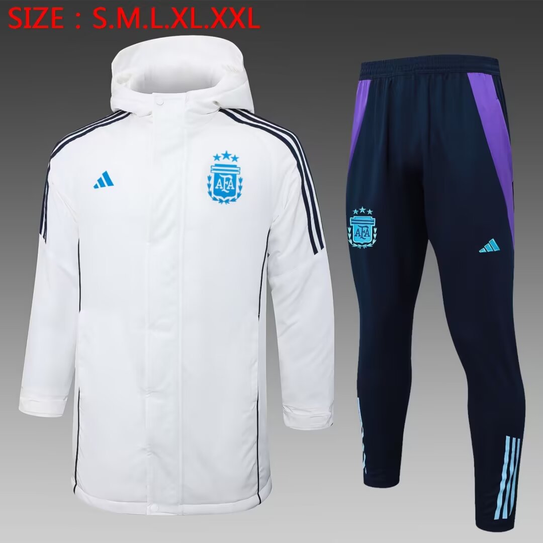 2024/25 Argentina White Thailand Soccer Cotton Coat With Hat-815