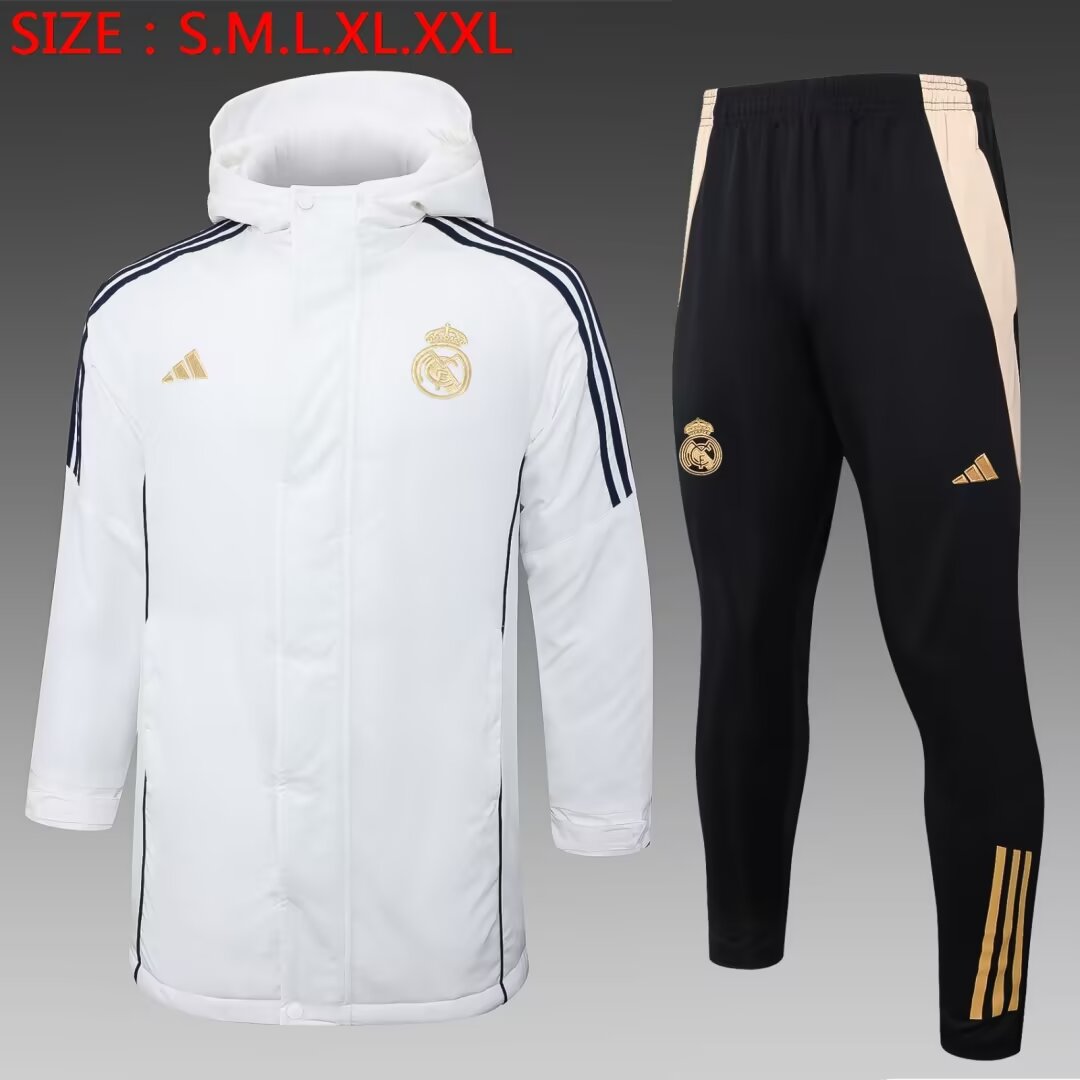 2024/25 Real Madrid White Thailand Soccer Cotton Coat With Hat-815