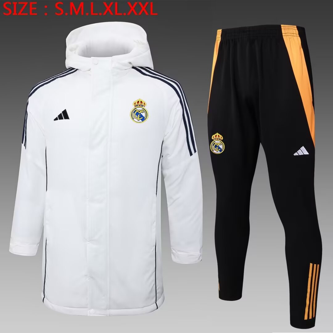 2024/25 Real Madrid White Thailand Soccer Cotton Coat With Hat-815