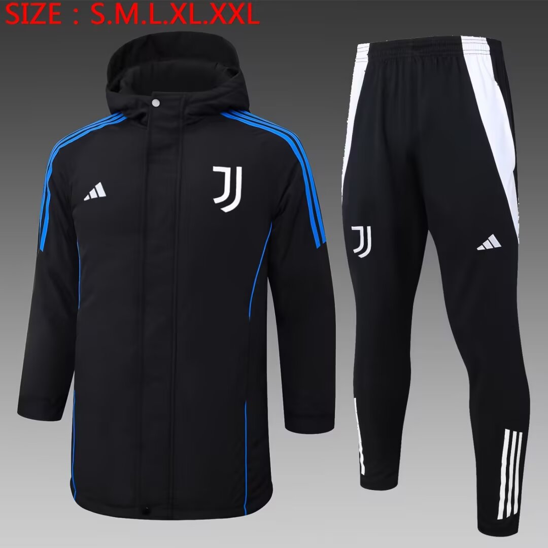 2024/25 Juventus FC Black Thailand Soccer Cotton Coat With Hat-815