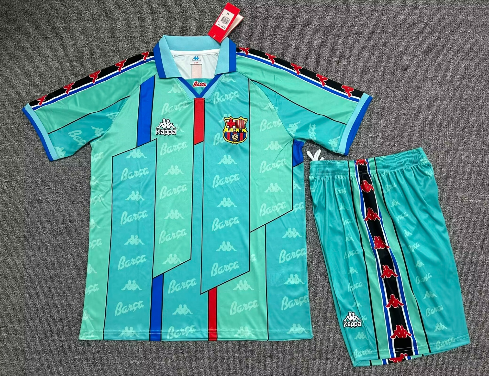 1996-97 Retro Version Barcelona Away Green Soccer Uniform-315