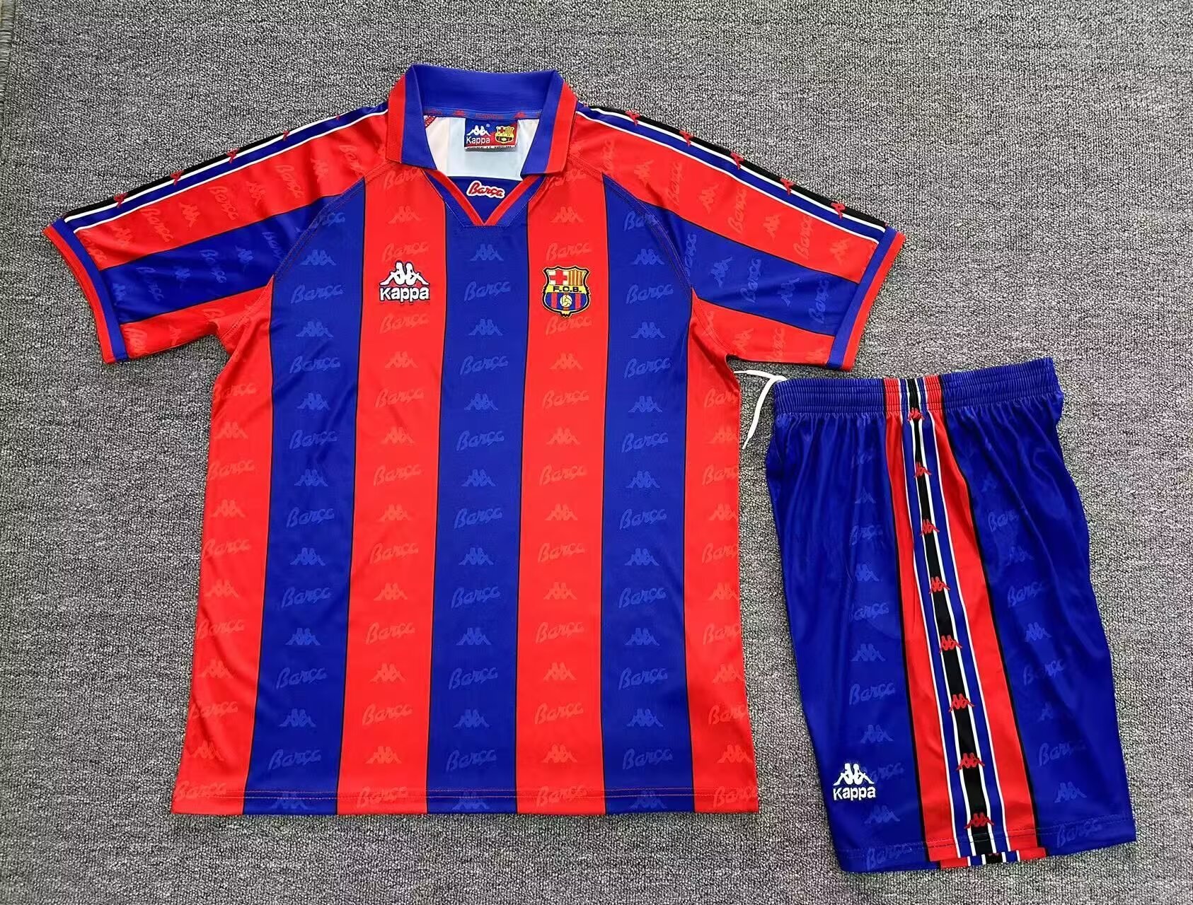 1996-97 Retro Version Barcelona Home Blue & Red Soccer Uniform-315