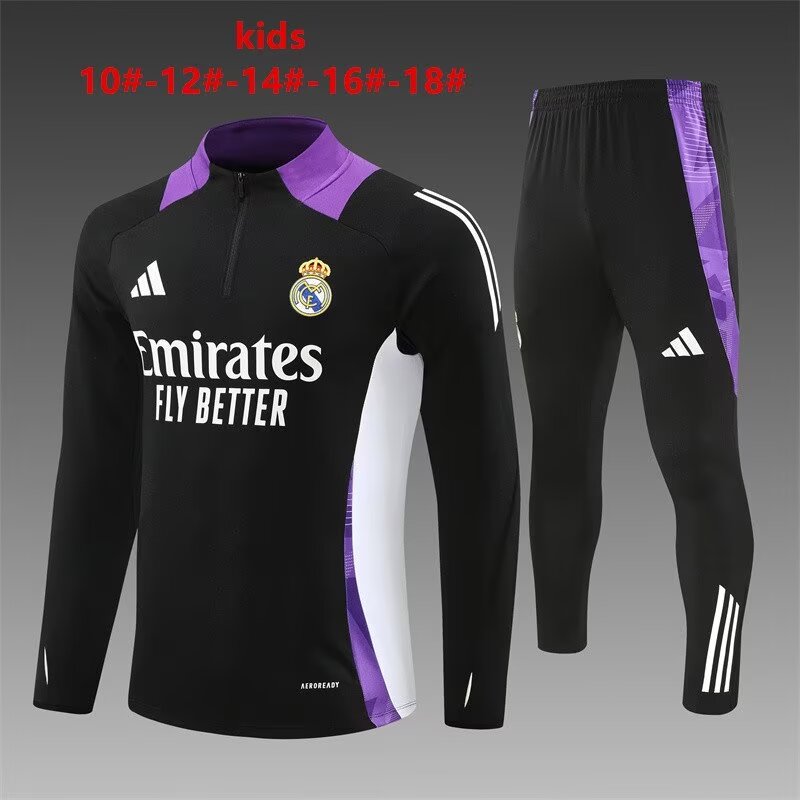 Kids 2024/25 Real Madrid Black & Purple Kids/Youth Soccer Tracksuit Uniform-801