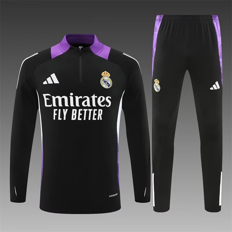 2024/25 Real Madrid Black & Purple Soccer Tracksuit Uniform-801