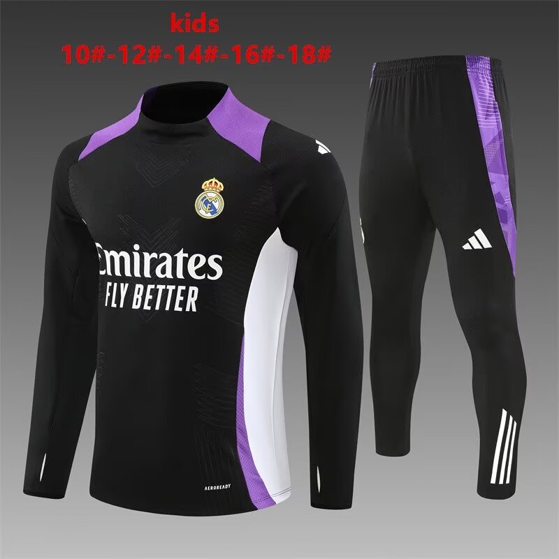 Player Version Kids 2024/25 Real Madrid Black & Purple Kids/Youth Soccer Tracksuit Uniform-801