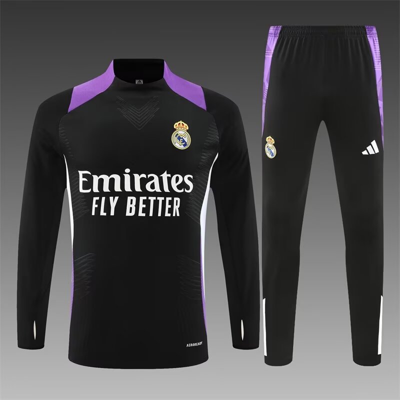 Player Version 2024/25 Real Madrid Black & Purple Soccer Tracksuit Uniform-801