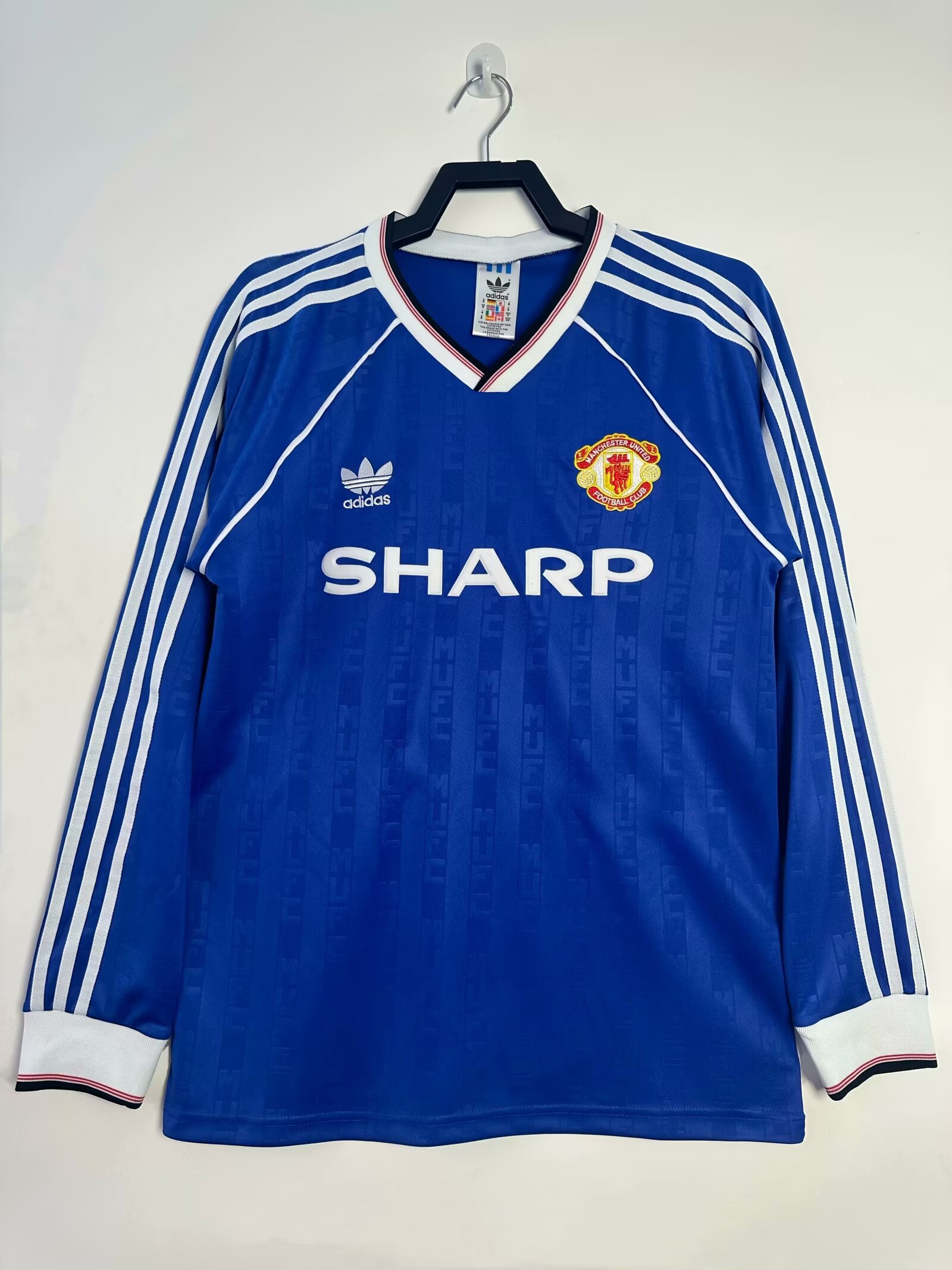 1988-90 Retro Version Manited United 2nd Away Blue LS Thailand Soccer Jersey AAA-811