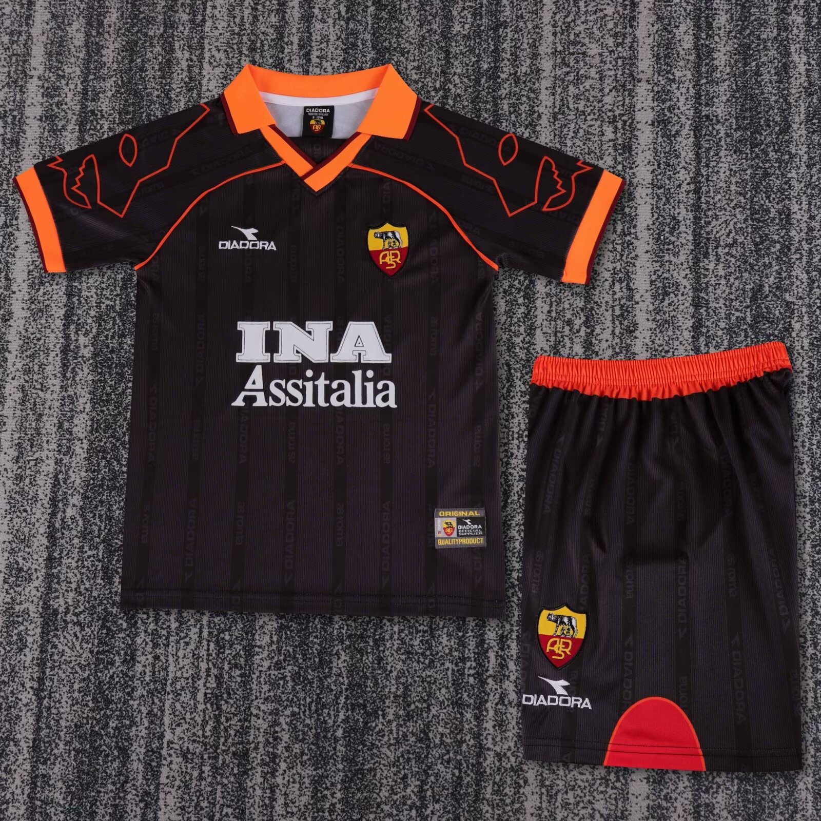 Kids 99-00 Retro Version AS Roma Away Black Kids/Youth Soccer Uniform-811