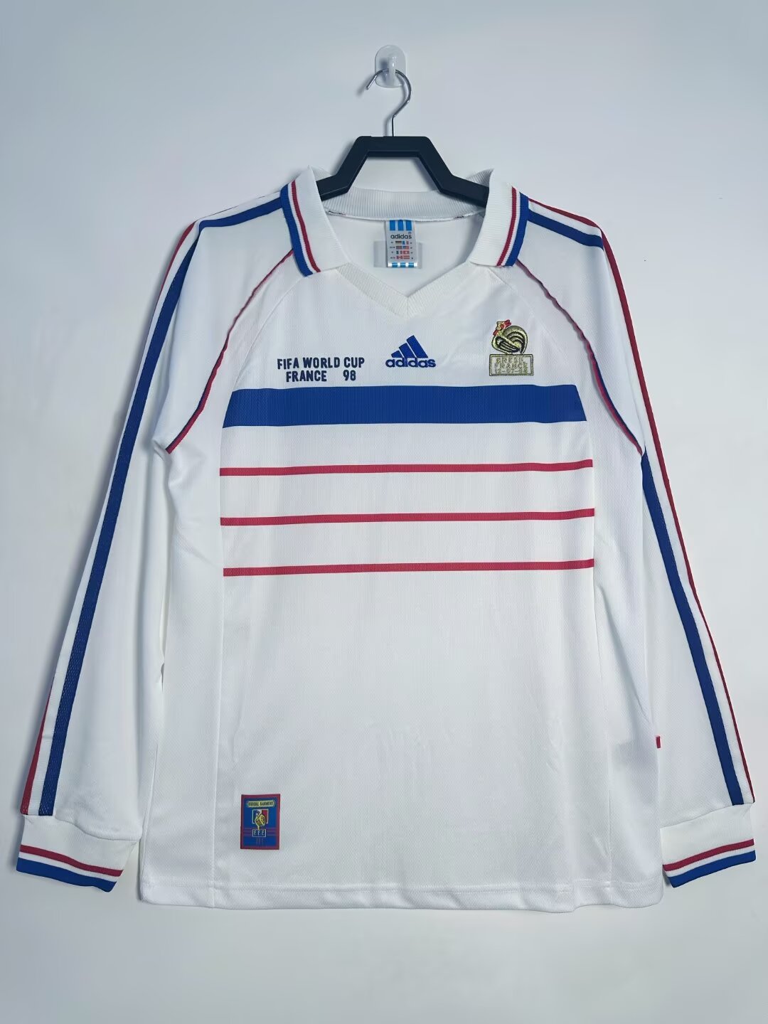 1998 Retro Version France Away White LS Thailand Soccer Jersey AAA-811