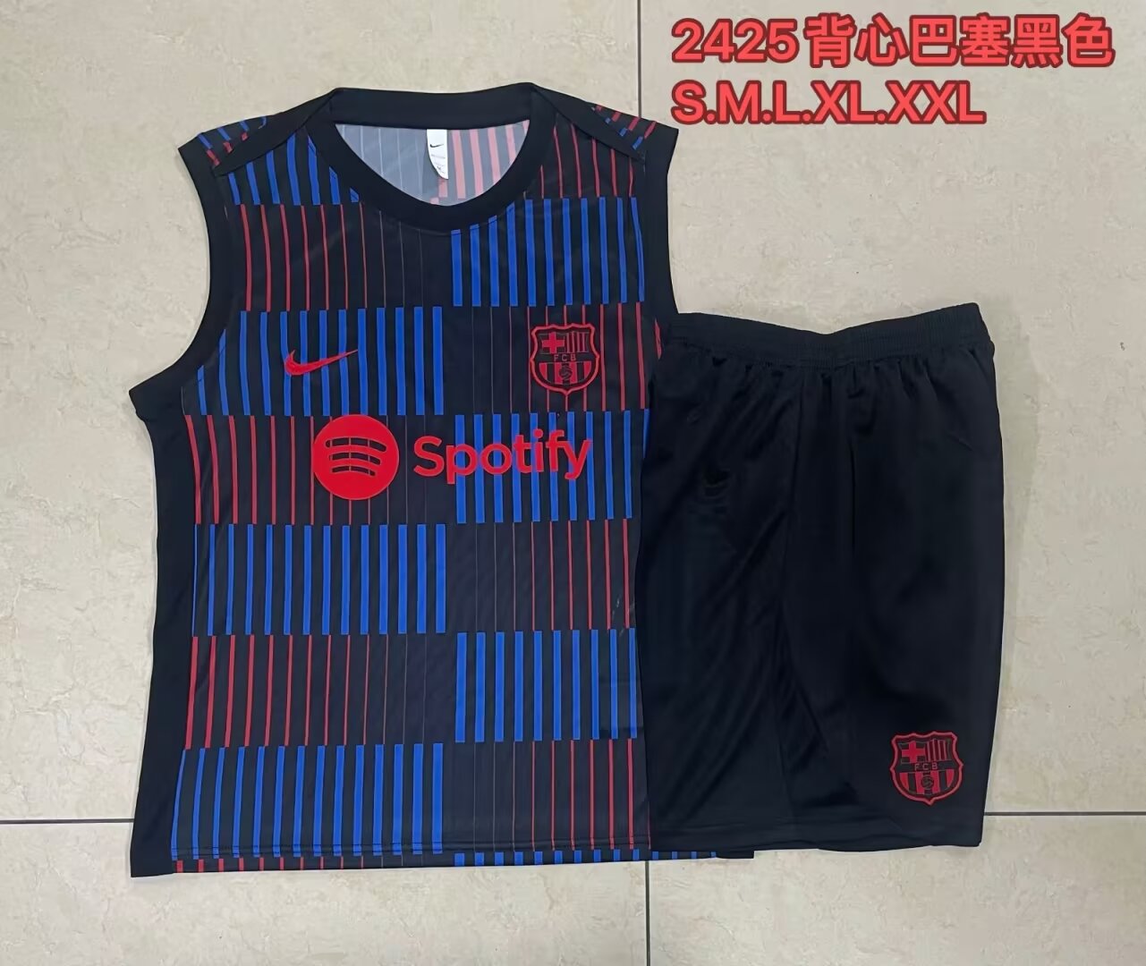 2024/25 Barcelona Black & Blue Shorts-Sleeve Thailand Soccer Uniform-815