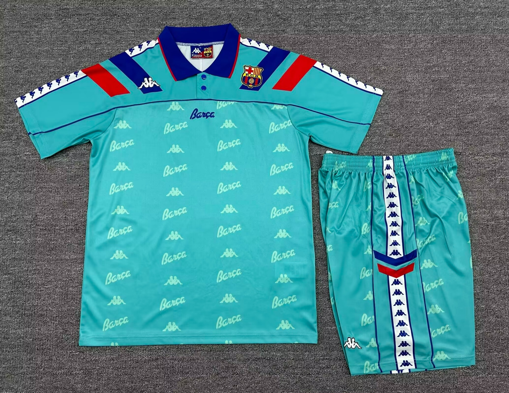 1992-95 Retro Version Barcelona Away Lake Blue Soccer Uniform-315