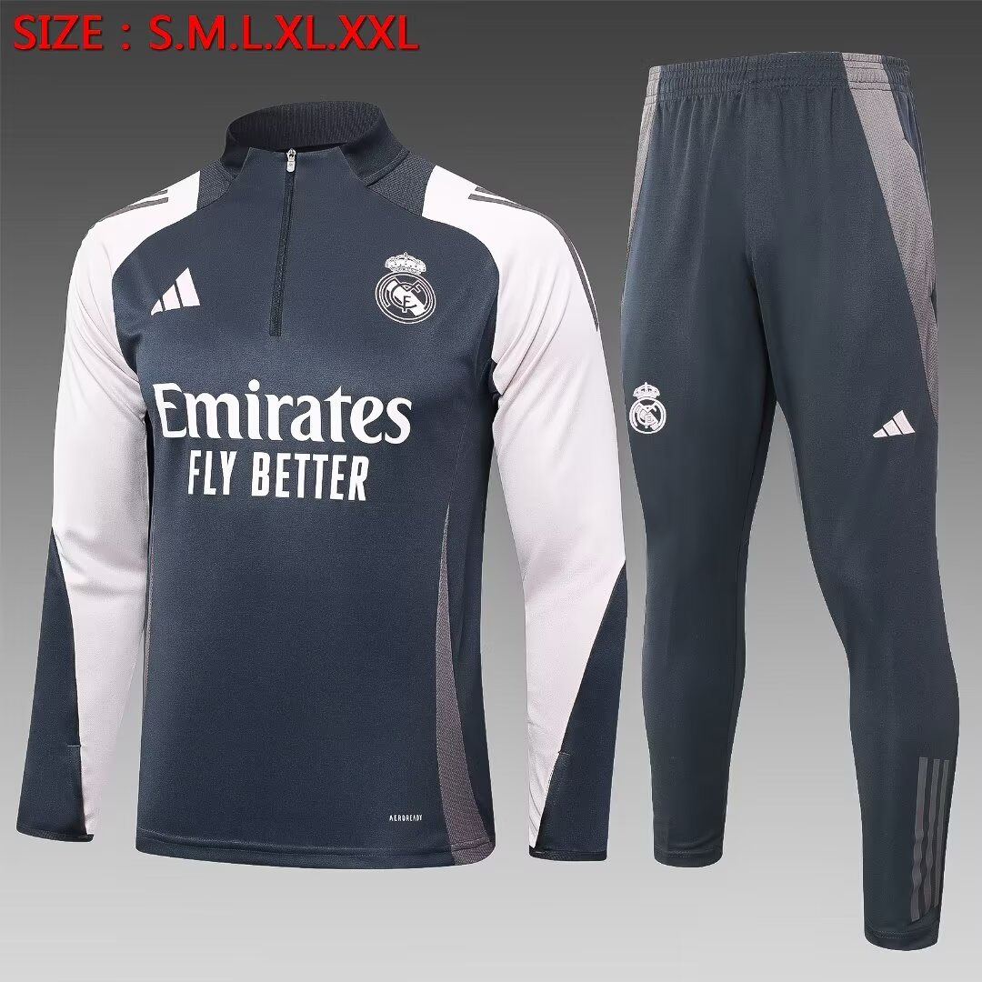 2024/25 Real Madrid Gray Soccer Tracksuit Uniform-815