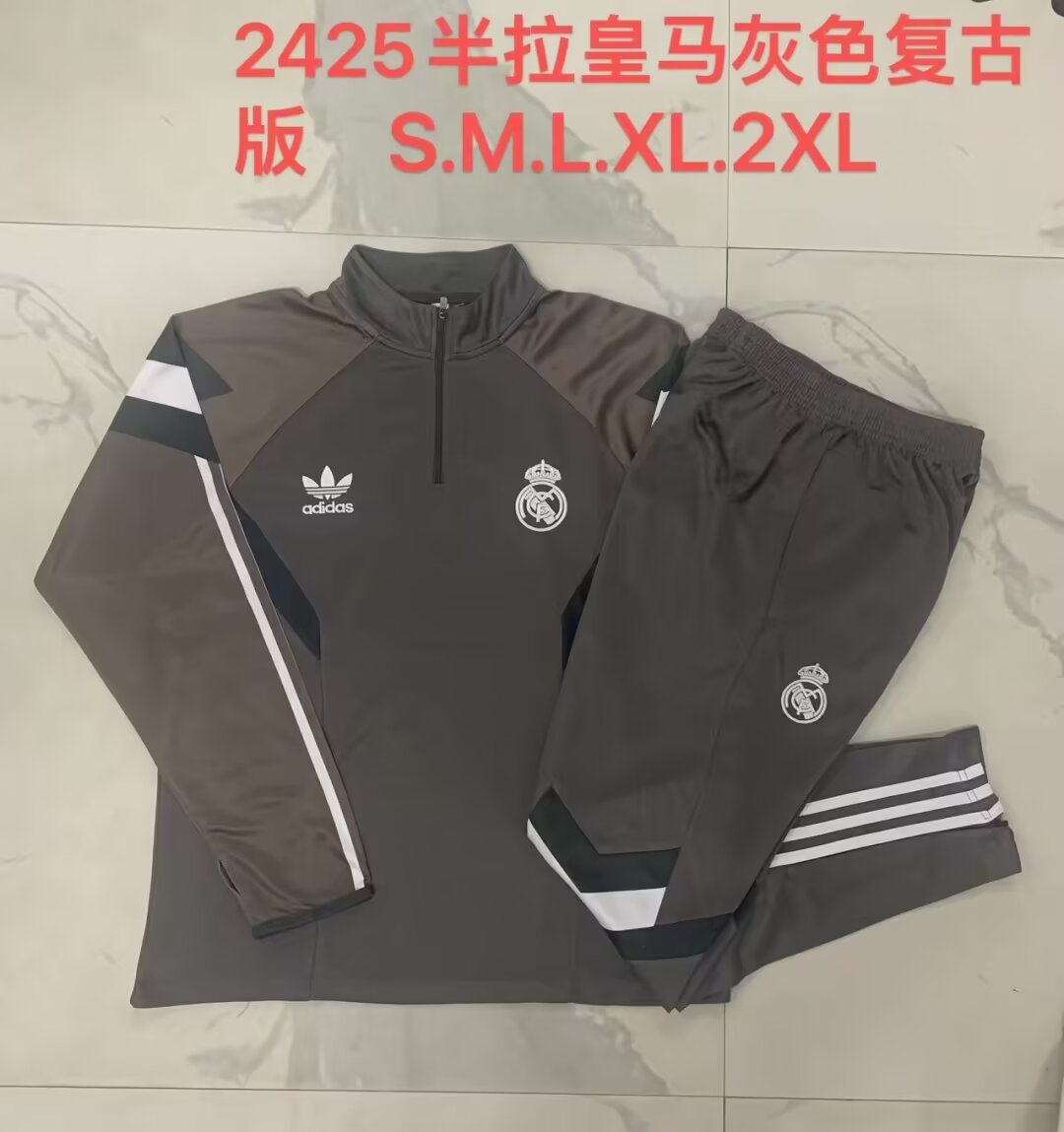 2024/25 Real Madrid Gray Soccer Tracksuit Uniform-815