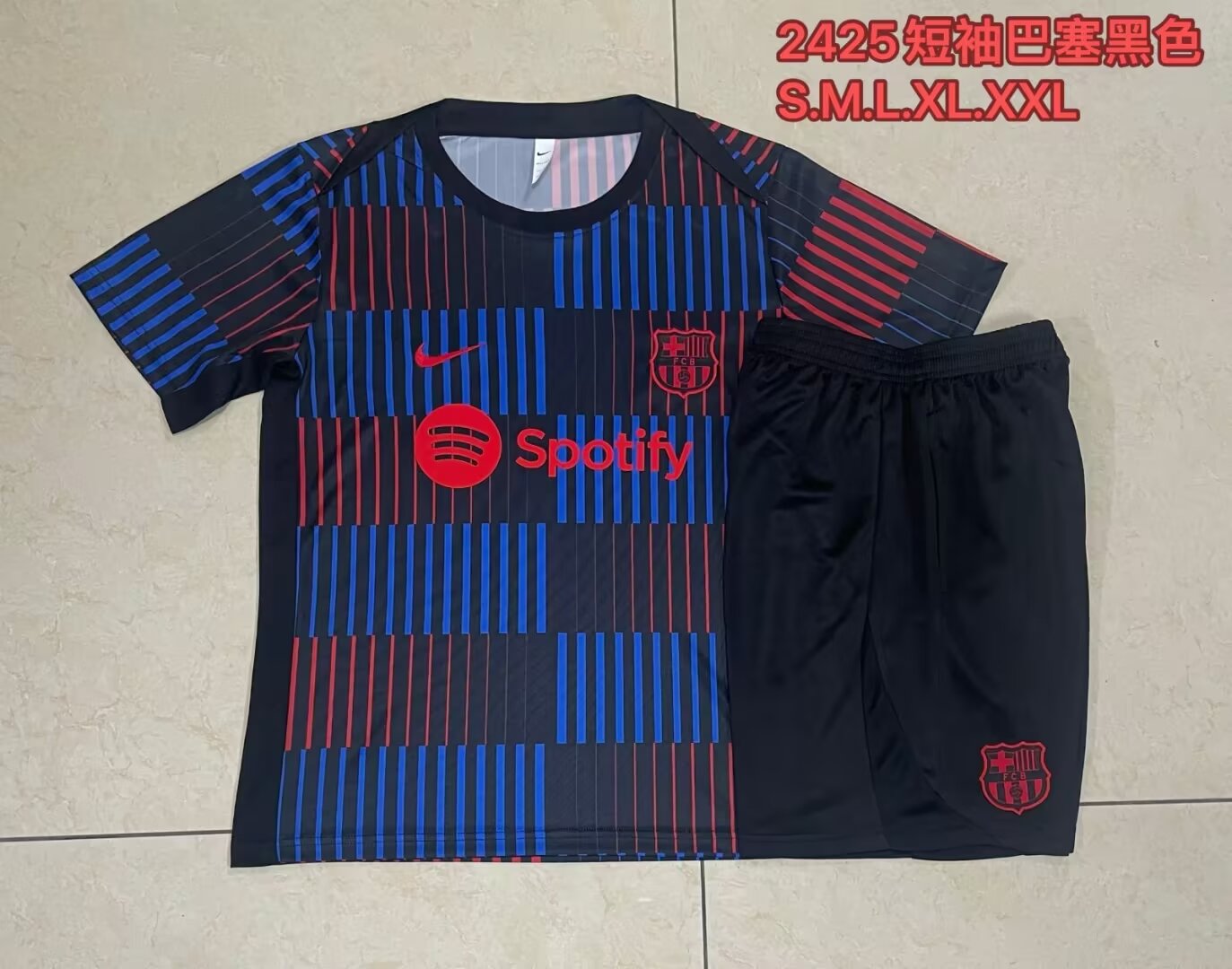 2024/25 Barcelona Black & Blue Shorts-Sleeve Thailand Soccer Uniform-815