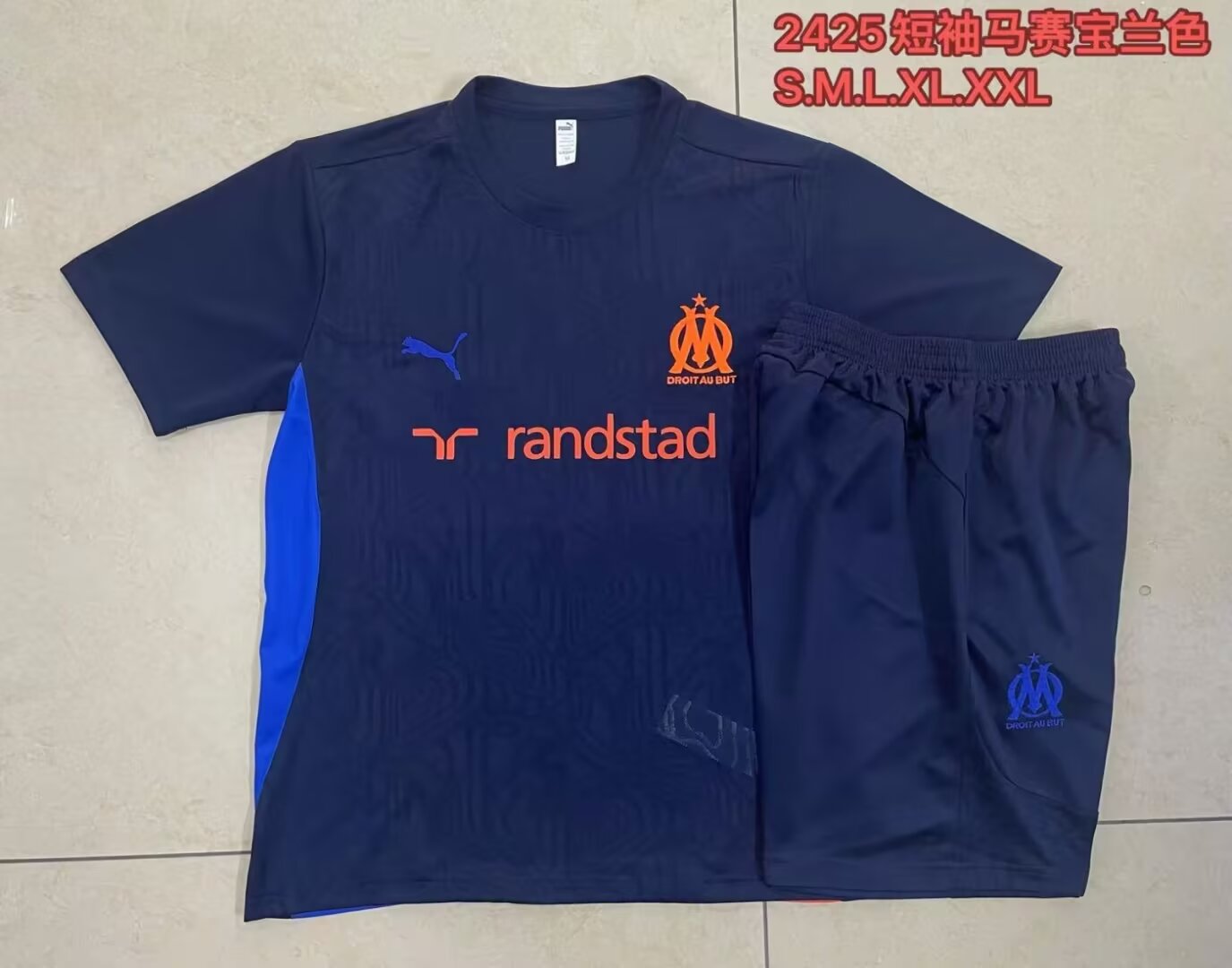 2024/25 Olympique de Marseille Royal Blue Shorts-Sleeve Thailand Soccer Tracksuit Unifrom-815