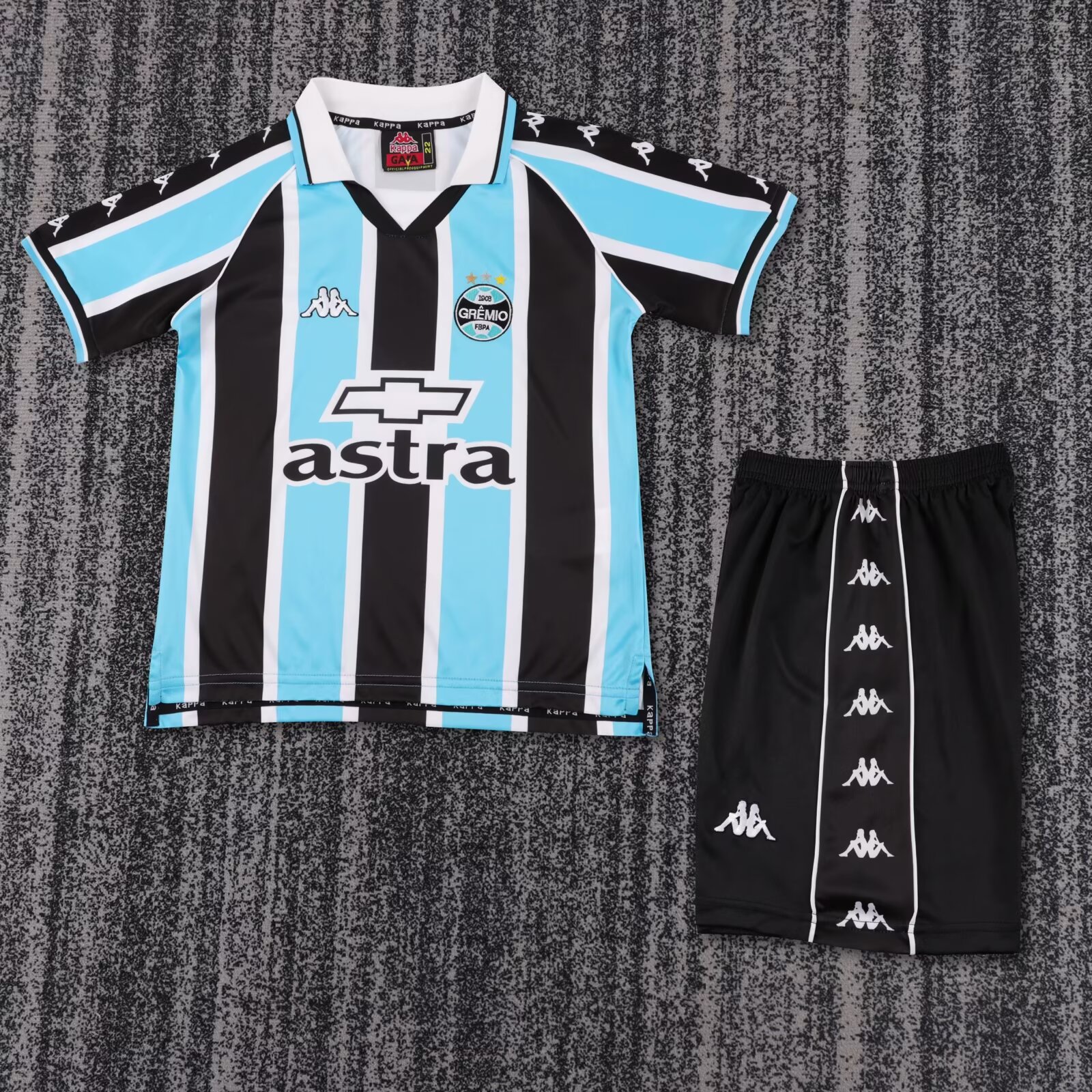 Kids 2000 Retro Version Grêmio FBPA Home Black & Blue Kids/Youth Soccer Uniform-311