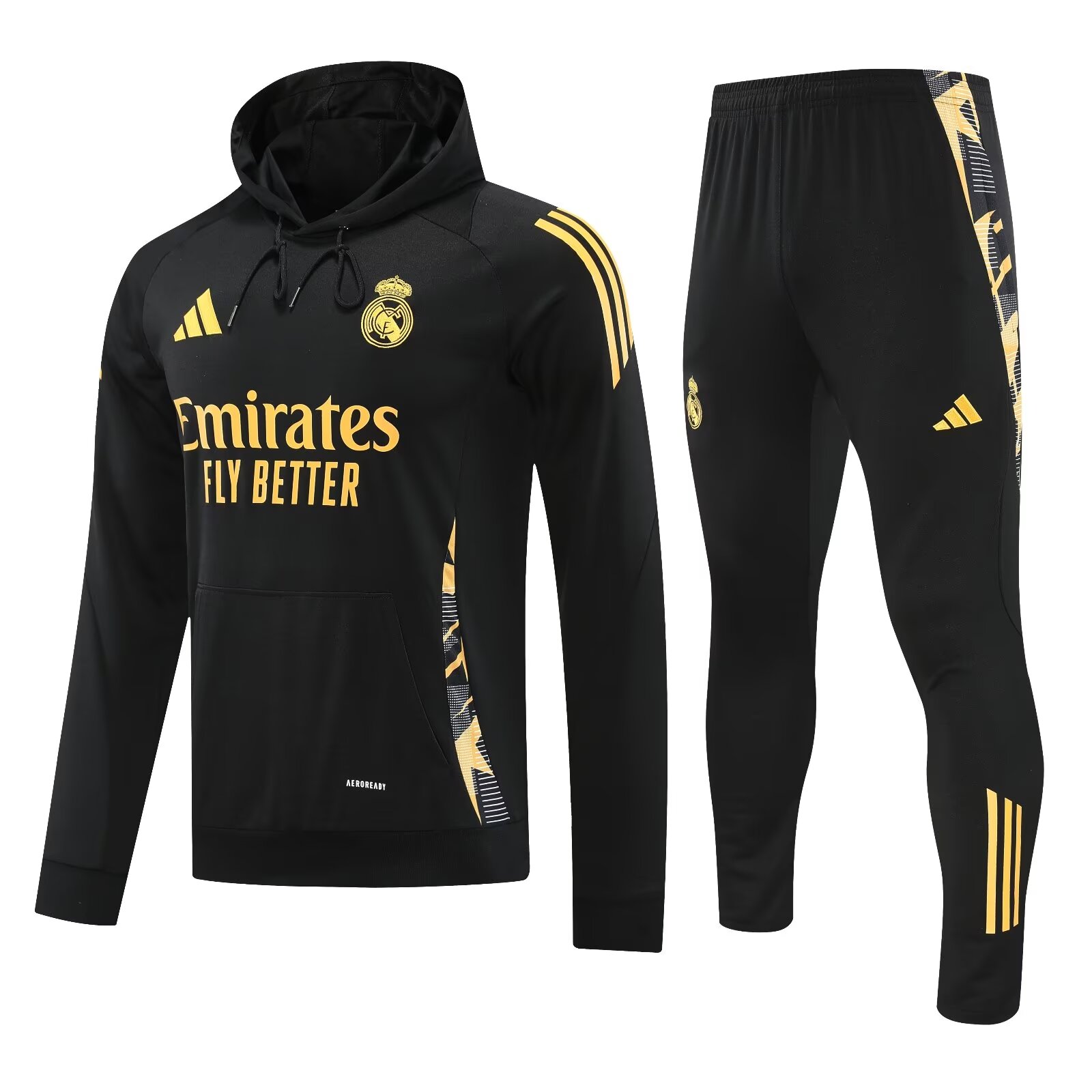 2024/25 Real Madrid Black Soccer Tracksuit Uniform With Hat-418