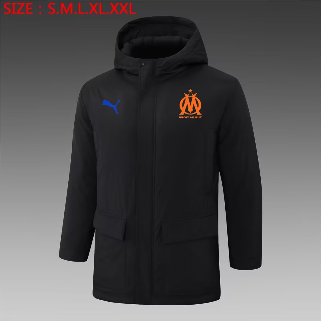 2024/25 Olympique Marseille Black Thailand Soccer Cotton Coat With Hat-815